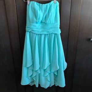 Strapless Spa Blue Short Crinkle Chiffon Dress